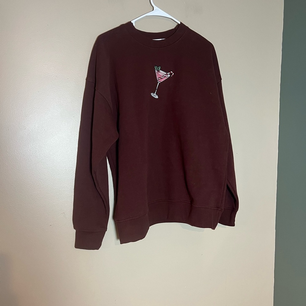 Altard State Women's XXS Candy Cane Martini Holiday Embroidered Crewneck